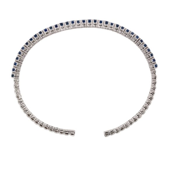 SONIA BITTON 14K WHITE GOLD BLUE SAPPHIRE FLEXIBLE CUFF BRACELET - Picture 4 of 6